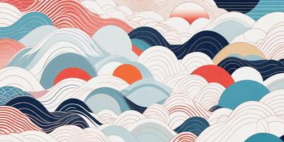The primary subject of the image is a colorful, abstract artwork featuring a cloudy sky with various shapes and colors. The setting is a white background, which contrasts with the vibrant artwork. The visual style is a combination of digital art and illustration, creating a unique and eye-catching design. The dominant colors in the artwork are blue, red, and orange, giving the piece a lively and energetic atmosphere.