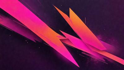 The primary subject of the image is a colorful, abstract design featuring three triangles with different colors. The setting is a dark background, which contrasts with the vibrant colors of the triangles. The visual style is a combination of digital art and illustration, creating a unique and eye-catching pattern. The dominant colors are pink, orange, and yellow, giving the image a lively and energetic mood.