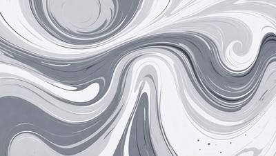The primary subject of the image is a large, swirling, and abstract design, which appears to be a painting or drawing. The setting is a white background, which provides a clean and minimalist appearance. The visual style is artistic, with the design resembling a cross-section of a wave or a swirl. The colors and mood of the image are predominantly gray and white, creating a sense of calmness and elegance.