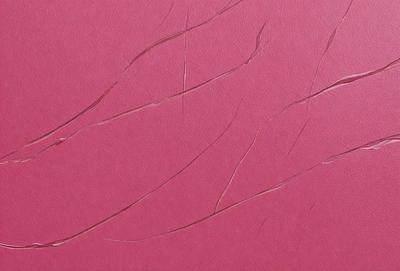 The primary subject of the image is a pink surface with a pattern of thin, curved lines. The setting appears to be a room with a pink wall, and the visual style is a close-up of the pink surface. The colors and mood of the image are predominantly pink, creating a warm and inviting atmosphere.