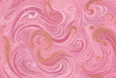 The primary subject of the image is a pink and gold swirl pattern, which is the main object, scene, or focus of the image. The setting or background features a pink and gold swirl pattern, which is the environment, backdrop, or surface visible in the image. The visual style of the image is a digital art or illustration, as it is a digital representation of a swirl pattern. The dominant colors in the image are pink and gold, creating a warm and vibrant atmosphere.