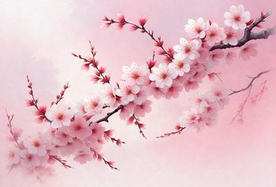 The primary subject of the image is a beautifully painted tree with pink flowers. The tree is surrounded by a pink background, which adds to the overall atmosphere of the painting. The visual style of the image is a combination of photo and digital art, creating a realistic yet artistic representation of the tree and its flowers. The colors and mood of the painting are predominantly pink, giving it a warm and inviting feel.