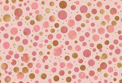 The primary subject of the image is a pattern of pink and gold dots on a pink background. The setting is a close-up of the pattern, showcasing the intricate details of the dots. The visual style is a combination of digital art and illustration, creating a unique and eye-catching design. The colors and mood of the image are predominantly pink and gold, giving it a warm and inviting atmosphere.
