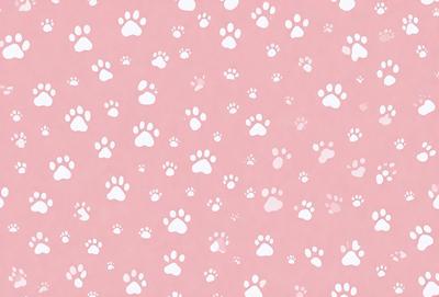 The primary subject of the image is a pattern of white paw prints on a pink background. The setting is a pink surface, and the visual style is a combination of digital art and illustration. The dominant colors are pink and white, creating a warm and inviting atmosphere.