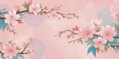 The primary subject of the image is a beautifully drawn pink flower with a blue background. The flower is surrounded by a few other flowers, creating a visually appealing scene. The setting appears to be a pink and blue background, which adds to the overall mood of the image. The visual style of the image is a combination of digital art and illustration, giving it a unique and artistic appearance.