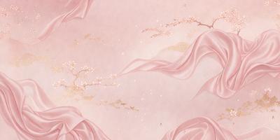 The primary subject of the image is a pink background with a white sky. The setting is a cloudy sky, and the visual style is a painting. The colors and mood of the image are predominantly pink and white, creating a soft and delicate atmosphere.
