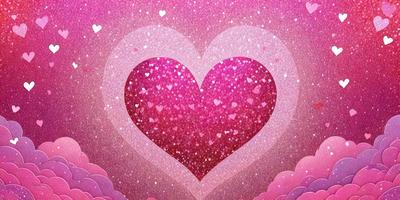 The primary subject of the image is a heart-shaped design, which is the main focus of the image. The heart is pink and features a pattern of hearts on it. The setting is a pink background, which complements the heart's design. The visual style of the image is digital art, as it is a well-crafted and detailed illustration. The colors and mood of the image are predominantly pink, creating a warm and affectionate atmosphere.