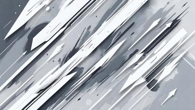 The primary subject of the image is a large, abstract painting featuring a mountainous landscape. The setting is a gray and white background, which adds to the overall atmosphere of the painting. The visual style of the image is a combination of digital art and illustration, creating a unique and artistic representation of the mountainous terrain. The dominant colors in the painting are gray and white, which contribute to the overall mood of the piece.