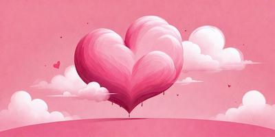 The primary subject of the image is a large, pink heart. The heart is floating in the air, surrounded by a pink background. The visual style of the image is a combination of digital art and illustration, creating a unique and eye-catching design. The colors and mood of the image are predominantly pink, giving it a warm and inviting atmosphere.