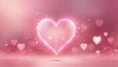 The primary subject of the image is a heart-shaped light, which is pink and glowing. The heart is floating in the air, creating a sense of warmth and love. The setting is a pink background, which complements the heart's color and adds to the overall mood of the image. The visual style is a combination of digital art and illustration, as the heart is depicted in a stylized and artistic manner. The colors and mood of the image are predominantly pink
