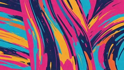 The primary subject of the image is a colorful, abstract design featuring a mix of blue, yellow, and orange colors. The setting is a wall, and the visual style appears to be a combination of digital art and illustration. The dominant colors and overall atmosphere suggest a vibrant and lively mood.