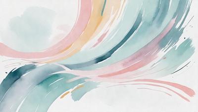 The primary subject of the image is a painting of a wave. The setting is a white background, and the visual style is a watercolor painting. The dominant colors in the painting are shades of pink, blue, and yellow, creating a vibrant and lively atmosphere.