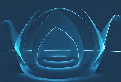 The primary subject of the image is a large, blue, illuminated structure that resembles a dome or a sphere. The setting is a dark blue background, which contrasts with the bright blue light emanating from the structure. The visual style appears to be a digital art or an illustration, as the light and the structure are depicted in a realistic manner. The colors and mood of the image are predominantly blue, creating a serene and calming atmosphere.