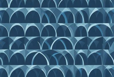 The primary subject of the image is a blue and white pattern, which is a design of arches. The setting is a blue background, and the visual style is a digital art or illustration. The dominant colors are blue and white, creating a calm and soothing atmosphere.