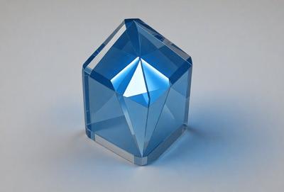 The primary subject of the image is a blue crystal, which is the main object, scene, or focus of the image. The setting is a white background, and the visual style is a photo. The dominant colors are blue and white, creating a calm and serene atmosphere.