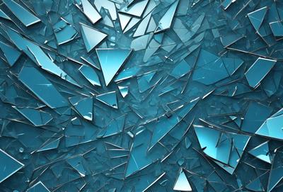 The primary subject of the image is a blue background with a pattern of broken glass or shattered mirrors. The setting is a blue wall, and the visual style appears to be a digital art or illustration. The colors and mood of the image are predominantly blue, creating a calm and serene atmosphere.