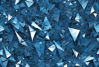 The primary subject of the image is a blue background with a pattern of blue triangles. The setting is a blue sky, and the visual style is a digital art or illustration. The dominant colors are blue, and the overall atmosphere is calm and serene.
