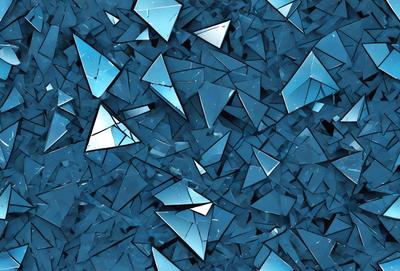 The primary subject of the image is a large collection of blue triangles. The setting is a blue background, and the visual style appears to be a digital art or illustration. The dominant colors are blue, and the overall atmosphere is vibrant and visually appealing.