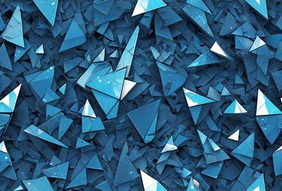 The primary subject of the image is a large number of blue triangles, which are arranged in a visually appealing manner. The setting is a blue background, which creates a striking contrast with the triangles. The visual style of the image is a combination of digital art and illustration, as the triangles are arranged in a pattern that resembles a mosaic. The colors and mood of the image are predominantly blue, which gives it a calm and serene atmosphere.