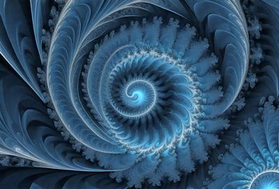 The primary subject of the image is a spiral pattern, which is the main object, scene, or focus of the image. The setting or background features a blue and white color scheme, giving the image a vibrant and lively atmosphere. The visual style of the image is a combination of photo and digital art, creating a unique and eye-catching design. The colors and mood of the image are predominantly blue and white, with a sense of depth and intricacy in the spiral pattern.