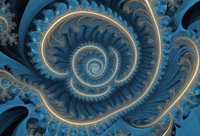 The primary subject of the image is a spiral pattern, which is the main object, scene, or focus of the image. The spiral pattern is set against a blue background, giving it a vibrant and lively appearance. The visual style of the image is digital art, as it is a computer-generated design. The dominant colors in the image are blue and white, creating a sense of depth and contrast. The overall atmosphere of the image is dynamic and engaging, with the spiral pattern serving as the central point of interest
