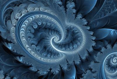 The primary subject of the image is a blue spiral pattern, which appears to be a digital art or illustration. The setting is a blue background, and the visual style suggests that it is a digital creation. The colors and mood of the image are predominantly blue, creating a calm and serene atmosphere.