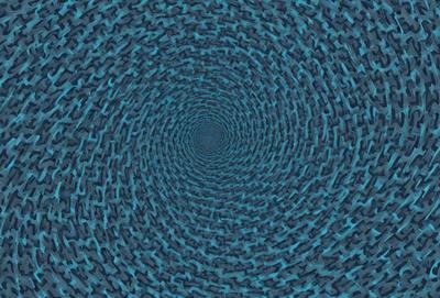 The primary subject of the image is a blue spiral pattern, which appears to be a digital art or illustration. The setting is a blue background, and the visual style is a combination of a photo and a pattern. The colors and mood of the image are predominantly blue, creating a calm and serene atmosphere.