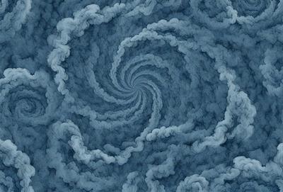 The primary subject of the image is a spiral pattern, which is the main object, scene, or focus of the image. The spiral pattern is set against a blue background, giving it a vibrant and lively appearance. The visual style of the image is a combination of photo and digital art, creating a unique and eye-catching design. The dominant colors in the image are blue and white, which contribute to the overall atmosphere of the spiral pattern.
