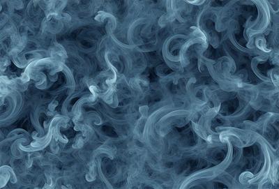 The primary subject of the image is a blue background with a pattern of smoke or steam-like shapes. The setting appears to be a dark, moody environment, possibly a night scene. The visual style of the image is a combination of digital art and illustration, creating a unique and intriguing pattern. The colors in the image are predominantly blue, with the smoke shapes adding a touch of gray and white. The overall atmosphere of the image is mysterious and captivating.