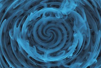 The primary subject of the image is a blue spiral, which appears to be a swirling pattern or a vortex. The setting is a blue background, which complements the spiral's color. The visual style is a combination of a photo and a digital art, as the spiral is depicted in a digital manner. The colors and mood of the image are predominantly blue, creating a calm and serene atmosphere.