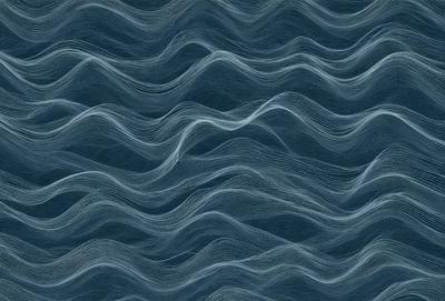 The primary subject of the image is a blue ocean with waves. The setting is the ocean, and the visual style is a photo. The dominant colors are blue and white, creating a calm and serene atmosphere.