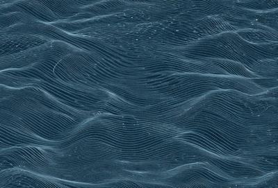 The primary subject of the image is a blue ocean with waves. The setting is the ocean, and the visual style is a photo. The dominant colors are blue and white, creating a calm and serene atmosphere.