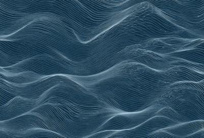 The primary subject of the image is a blue ocean with waves. The setting is the ocean, and the visual style is a photo. The dominant colors are blue and white, creating a calm and serene atmosphere.