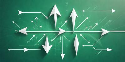 The primary subject of the image is a collection of white arrows, which are arranged in various directions and orientations. The setting is a green background, which provides a contrasting color to the white arrows. The visual style of the image is a combination of digital art and illustration, as the arrows are created using a computer-generated design. The overall atmosphere of the image is dynamic and visually engaging, with the arrows creating a sense of movement and direction.