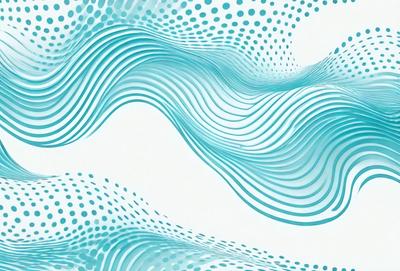 The primary subject of the image is a blue and white wave, which is the main focus of the scene. The wave is depicted in a digital art style, giving it a modern and visually appealing appearance. The setting is a white background, which provides a clean and minimalist look to the image. The colors and mood of the image are predominantly blue and white, creating a sense of calmness and tranquility.