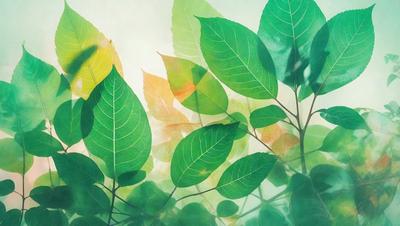 The primary subject of the image is a close-up of a leaf, which is the main object in the scene. The leaf is green and appears to be in a natural setting, possibly in a forest or a garden. The visual style of the image is a combination of photo and digital art, creating a realistic yet artistic representation of the leaf. The colors in the image are predominantly green, which gives the image a calm and serene atmosphere.