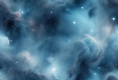 The primary subject of the image is a beautiful, blue, star-filled sky. The setting is a nighttime scene with a dark background, and the visual style appears to be a photo of the night sky. The colors and mood of the image are predominantly blue, creating a serene and peaceful atmosphere.
