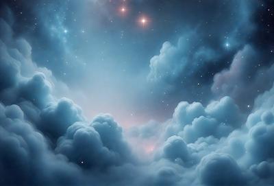 The primary subject of the image is a cloudy sky filled with clouds. The setting is a nighttime scene with a dark background, creating a dramatic and moody atmosphere. The visual style is a digital art or illustration, showcasing the beauty of the cloudy sky. The colors are predominantly dark and blue, with some hints of pink and purple, adding to the overall mood of the scene.
