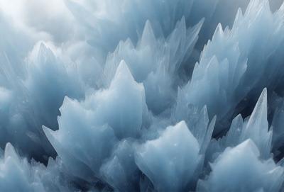 The primary subject of the image is a large cluster of blue crystals, possibly ice or a similar material. The setting is a dark background, which contrasts with the bright blue color of the crystals. The visual style appears to be a close-up of the crystals, showcasing their intricate structure and details. The overall atmosphere of the image is one of beauty and fascination, as the viewer is drawn to the captivating blue crystals.