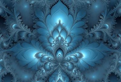 The primary subject of the image is a blue and white artistic design, possibly a digital art or illustration. The setting is a blue background, which complements the artwork. The visual style is a combination of digital art and illustration, creating a unique and intricate pattern. The colors and mood of the image are predominantly blue and white, giving it a serene and calming atmosphere.