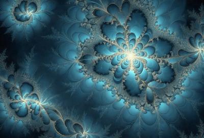 The primary subject of the image is a blue and white swirling pattern, which appears to be a digital art or illustration. The setting is a blue background, and the visual style suggests that it is a digital artwork or a pattern. The colors and mood of the image are predominantly blue and white, creating a sense of calmness and tranquility.