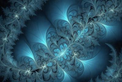 The primary subject of the image is a blue and white swirling pattern, which appears to be a digital art or illustration. The setting is a blue background, and the visual style suggests that it is a digital artwork or a pattern. The colors and mood of the image are predominantly blue and white, creating a sense of calmness and tranquility.