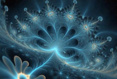 The primary subject of the image is a blue and yellow swirling pattern, which appears to be a digital art or illustration. The setting is a dark background, which contrasts with the vibrant colors of the swirling pattern. The visual style suggests that the image is a creative and artistic representation of a flower or a similar organic form. The dominant colors are blue and yellow, creating a lively and energetic atmosphere.