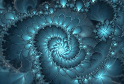 The primary subject of the image is a blue spiral pattern, which appears to be a digital art or illustration. The setting is a blue background, and the visual style suggests that it is a digital artwork or a pattern. The colors and mood of the image are predominantly blue, creating a calm and serene atmosphere.