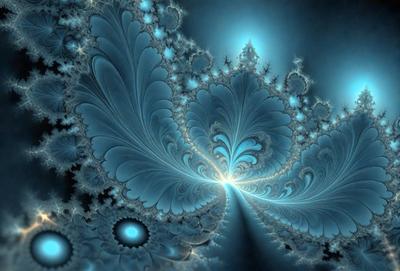 The primary subject of the image is a blue and white swirling pattern, which appears to be a digital art or illustration. The setting is a dark blue background, creating a contrasting and dramatic effect. The visual style is a combination of digital art and illustration, with a focus on intricate patterns and swirls. The colors and mood of the image are predominantly dark and moody, with the blue and white swirls creating a sense of depth and complexity.