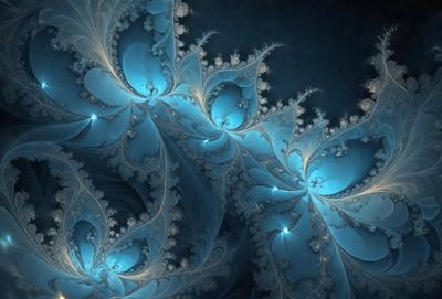 The primary subject of the image is a blue and white swirling pattern, which appears to be a digital art or illustration. The setting is a dark blue background, creating a contrasting and dramatic effect. The visual style is artistic and creative, with the swirling pattern resembling a flowing waterfall or a swirling galaxy. The colors and mood of the image are predominantly blue and white, giving it a serene and calming atmosphere.