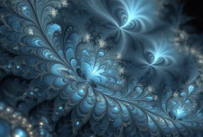 The primary subject of the image is a blue and white swirling pattern, which appears to be a digital art or illustration. The setting is a dark blue background, which contrasts with the swirling pattern. The visual style is a combination of digital art and illustration, creating a unique and intricate design. The colors and mood of the image are predominantly blue and white, giving it a calm and serene atmosphere.