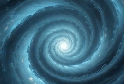 The primary subject of the image is a spiral, which is the main object, scene, or focus of the image. The spiral is set against a blue background, giving it a vibrant and lively appearance. The visual style of the image is digital art, as it is a computer-generated representation of the spiral. The dominant colors in the image are blue and white, creating a sense of depth and movement.