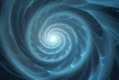 The primary subject of the image is a spiral, which is the main object, scene, or focus of the image. The spiral is set against a blue background, giving it a vibrant and lively appearance. The visual style of the image is digital art, as it is a computer-generated representation of the spiral. The dominant colors in the image are blue and white, creating a sense of depth and movement.
