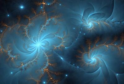 The primary subject of the image is a blue spiral pattern, which is the main object, scene, or focus of the image. The setting or background features a blue and orange space, which adds to the visual style of the image. The colors and mood of the image are predominantly blue and orange, creating a vibrant and dynamic atmosphere.